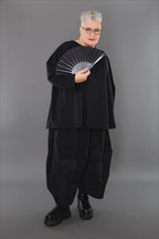  AKH Premium Shirt in gerundeter Form, aus Materialmix, P1003.6815, Schwarz, Ausgefallen