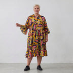 Mehrfarbiges Ballonkleid mit floralem Print V-Ausschnitt und lockerem weitem Stufenschnitt