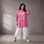 Damen Shirt Lagenlook Baumwolle Fuchsia, A-Linie, Kurzarm, Oversize große Größen – Funky Diva