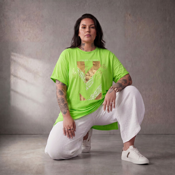 Damen Shirt Lagenlook Baumwolle Grün, A-Linie, Kurzarm, Oversize große Größen – Funky Diva