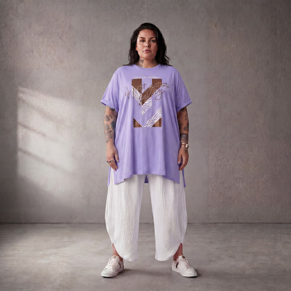 Damen Shirt Lagenlook Baumwolle Flieder, A-Linie, Kurzarm, Oversize große Größen – Funky Diva
