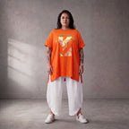 Damen Shirt Lagenlook Baumwolle Orange, A-Linie, Kurzarm, Oversize große Größen – Funky Diva