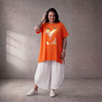 Damen Shirt Lagenlook Baumwolle Orange, A-Linie, Kurzarm, Oversize große Größen – Funky Diva