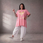 Damen Shirt Lagenlook Baumwolle Rosa, A-Linie, Kurzarm, Oversize große Größen – Funky Diva