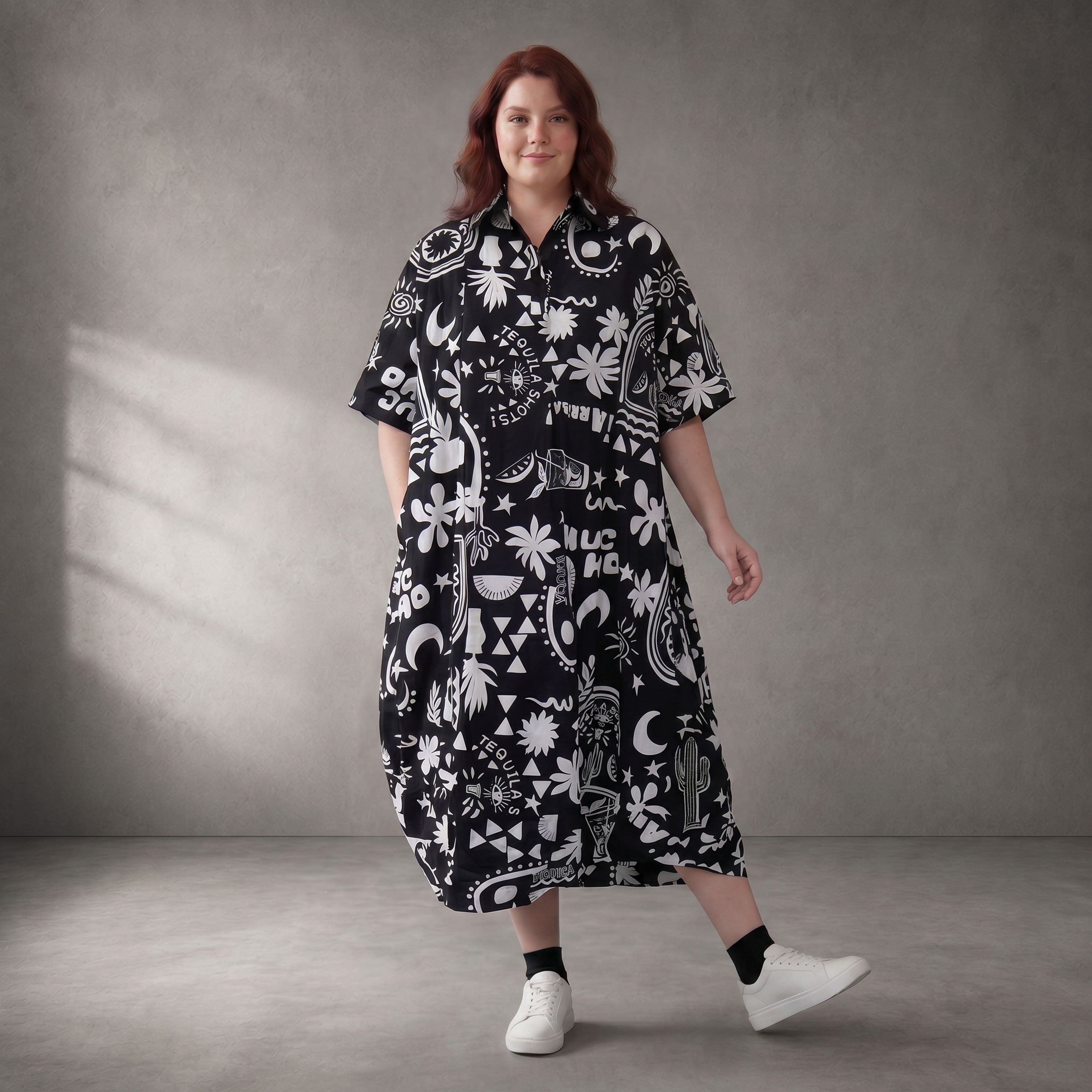 SchwarzWeiß Baumwollkleid Ballonschnitt Oversize leger Lagenlook ausgefallen sehr zeitlos