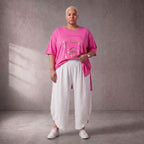 Damen Shirt Lagenlook Baumwolle Pink, A-Form, Kurzarm, Seitenschlitze, Oversize große Größen – Funky Diva