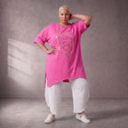 Damen Shirt Lagenlook Baumwolle Pink, A-Form, Kurzarm, Seitenschlitze, Oversize große Größen – Funky Diva