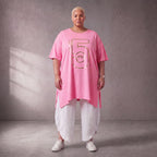 Damen Shirt Lagenlook Baumwolle Rosa/Gold, A-Form, Kurzarm, Seitenschlitze, Oversize große Größen – Funky Diva