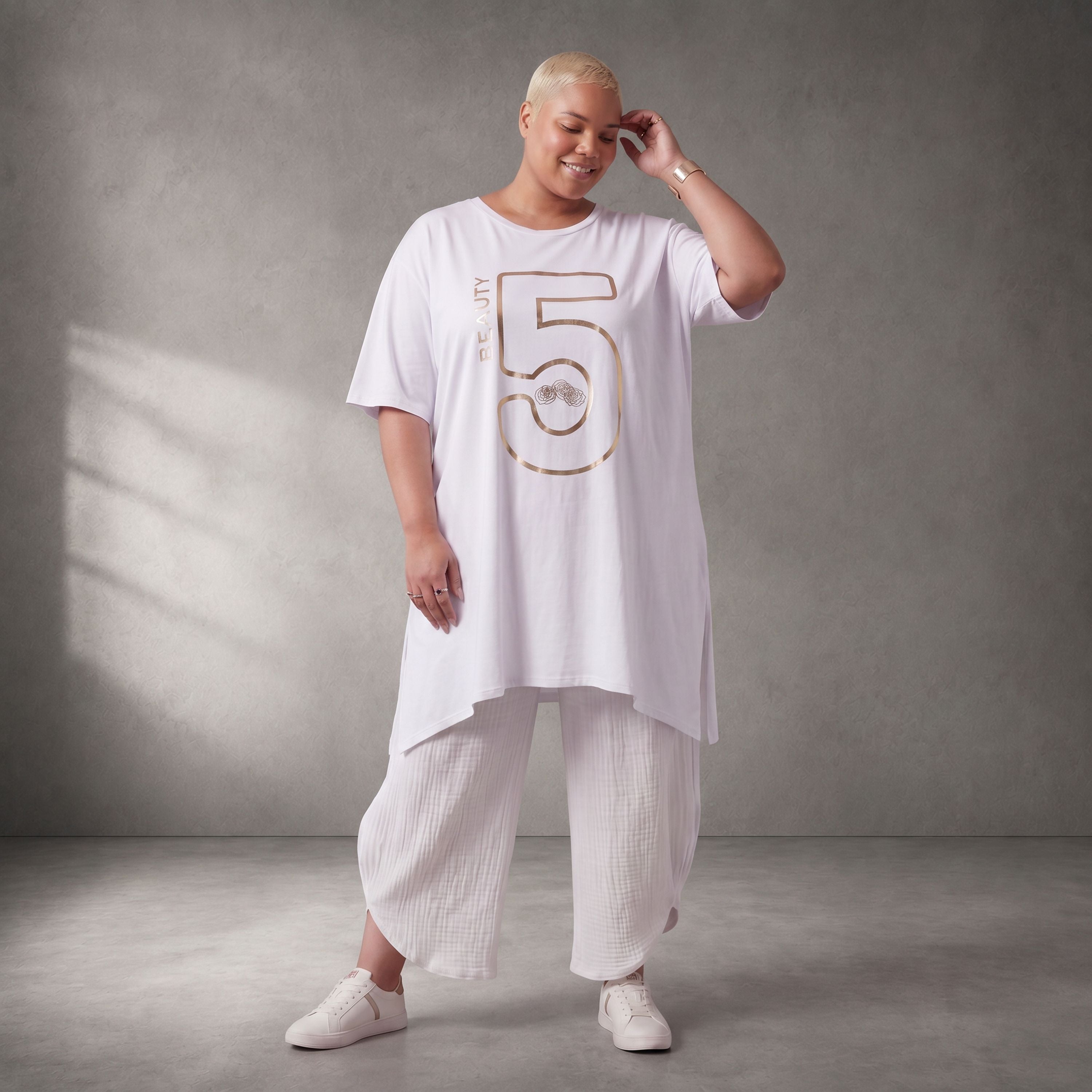 Damen Shirt Lagenlook Baumwolle Weiß, A-Form, Kurzarm, Seitenschlitze, Oversize große Größen – Funky Diva