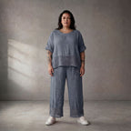 Leichtes Leinen Shirt in Blau fliessend Lagenlook Oversize locker zeitlos mit Taschen