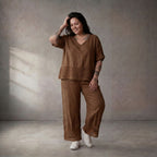 Braunes Leinen Shirt im Oversize Lagenlook leger zeitlos mit Taschen ausgefallen bequem