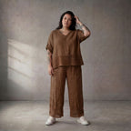 Braunes Leinen Shirt im Oversize Lagenlook leger zeitlos mit Taschen ausgefallen bequem