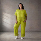 Limette Leinenhemd Oversize Lagenlook leger ausgefallen mit Taschen Detail fein zeitlos