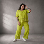 Limette Leinenhemd Oversize Lagenlook leger ausgefallen mit Taschen Detail fein zeitlos
