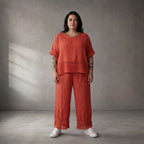 Leinen Oversize Shirt in Orange entspannt zeitlos mit Lagenlook und Taschen modern leicht