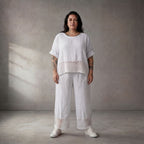 Leinen Oversize Shirt in Weiß locker zeitloser Lagenlook mit Taschen Detail fein modisch