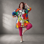 Ausgefallene Oversize Brokat Bluse in Gelb Blau Orange Schwarz Weiß Rosa leger Lagenlook