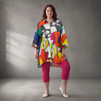 Ausgefallene Oversize Brokat Bluse in Gelb Blau Orange Schwarz Weiß Rosa leger Lagenlook