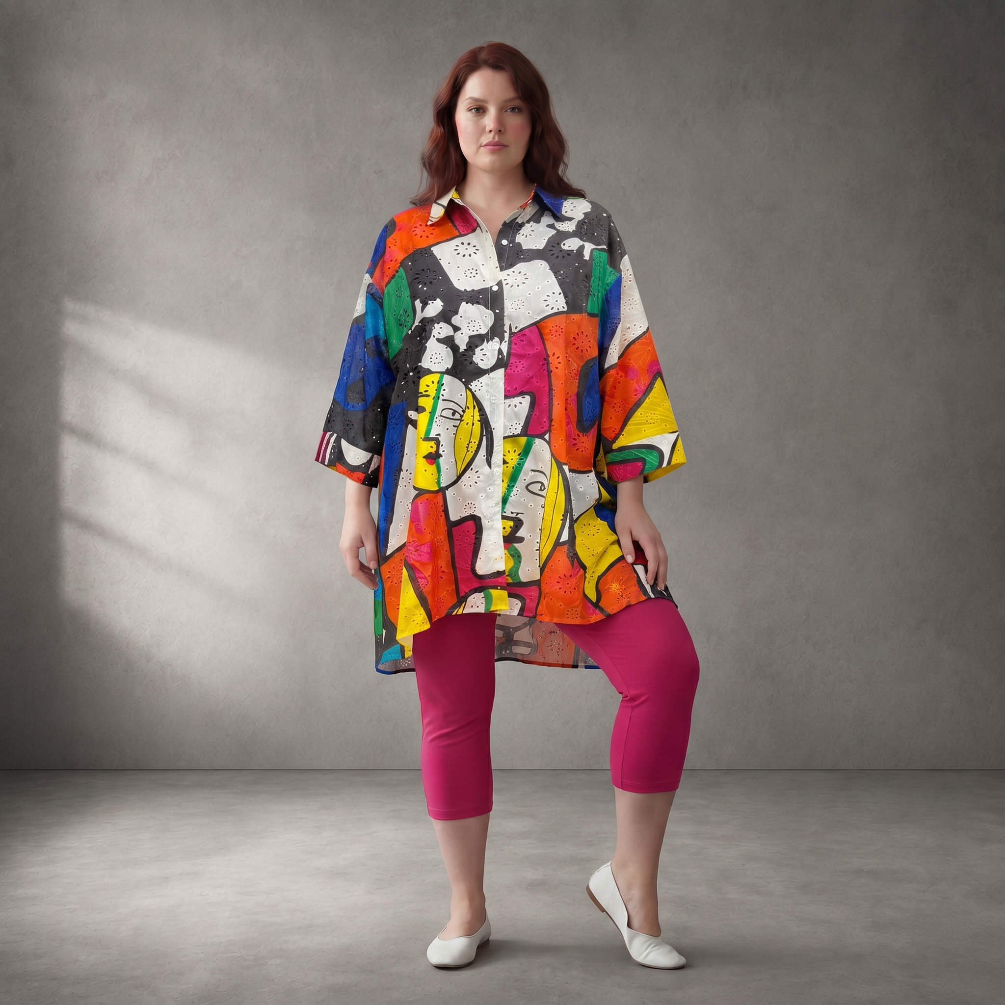 Ausgefallene Oversize Brokat Bluse in Gelb Blau Orange Schwarz Weiß Rosa leger Lagenlook