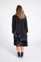  Pomme Rouge Kleid in gerader Form, aus Polyester, C6315, Schwarz-Grau-Rot, Schick, Modern
