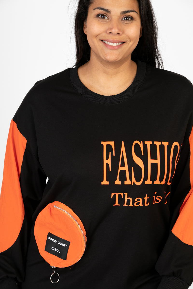  Pomme Rouge Shirt in gerader Form, aus Viskose, C6589, Orange-Schwarz, Buchstaben, Schick