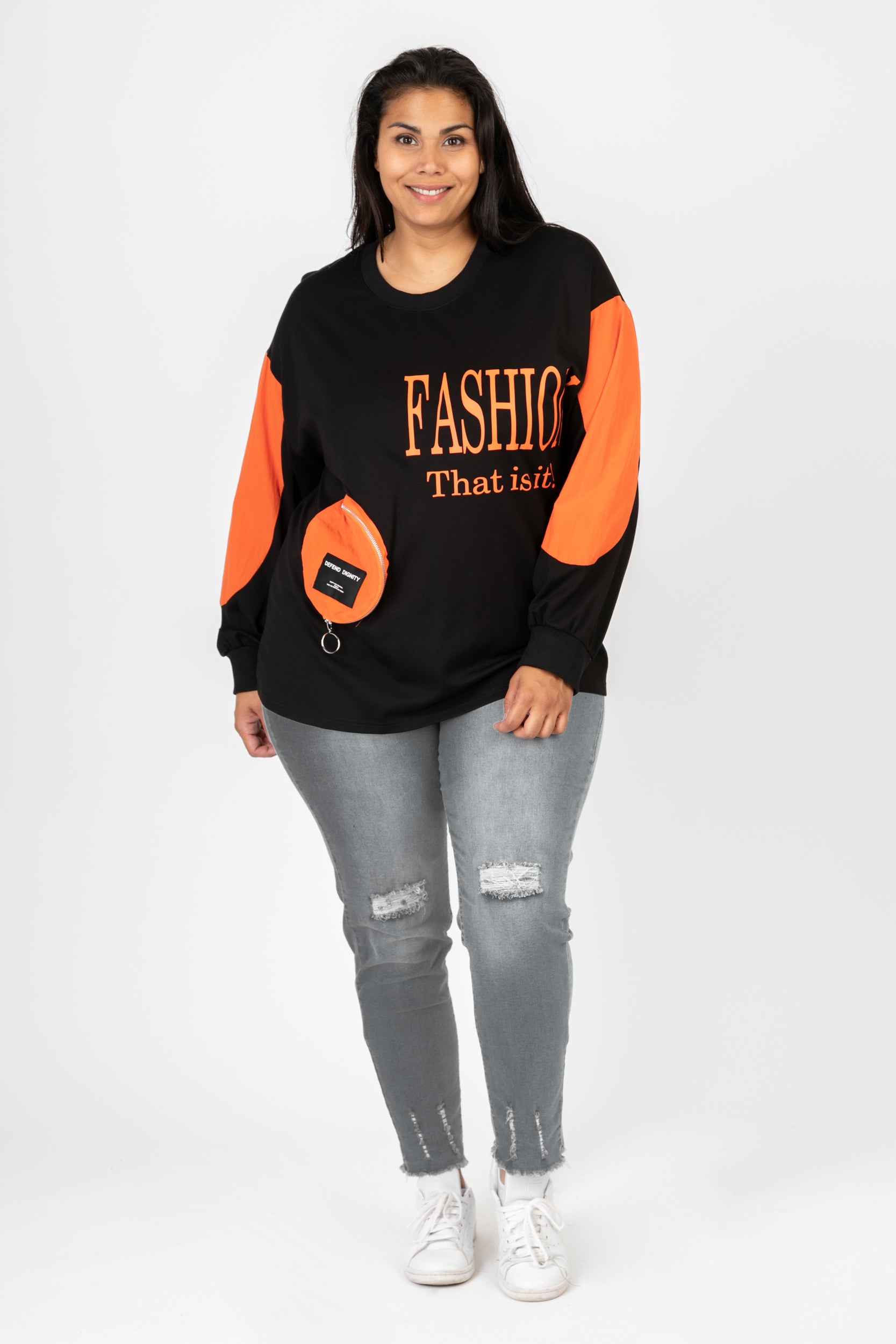  Pomme Rouge Shirt in gerader Form, aus Viskose, C6589, Orange-Schwarz, Buchstaben, Schick