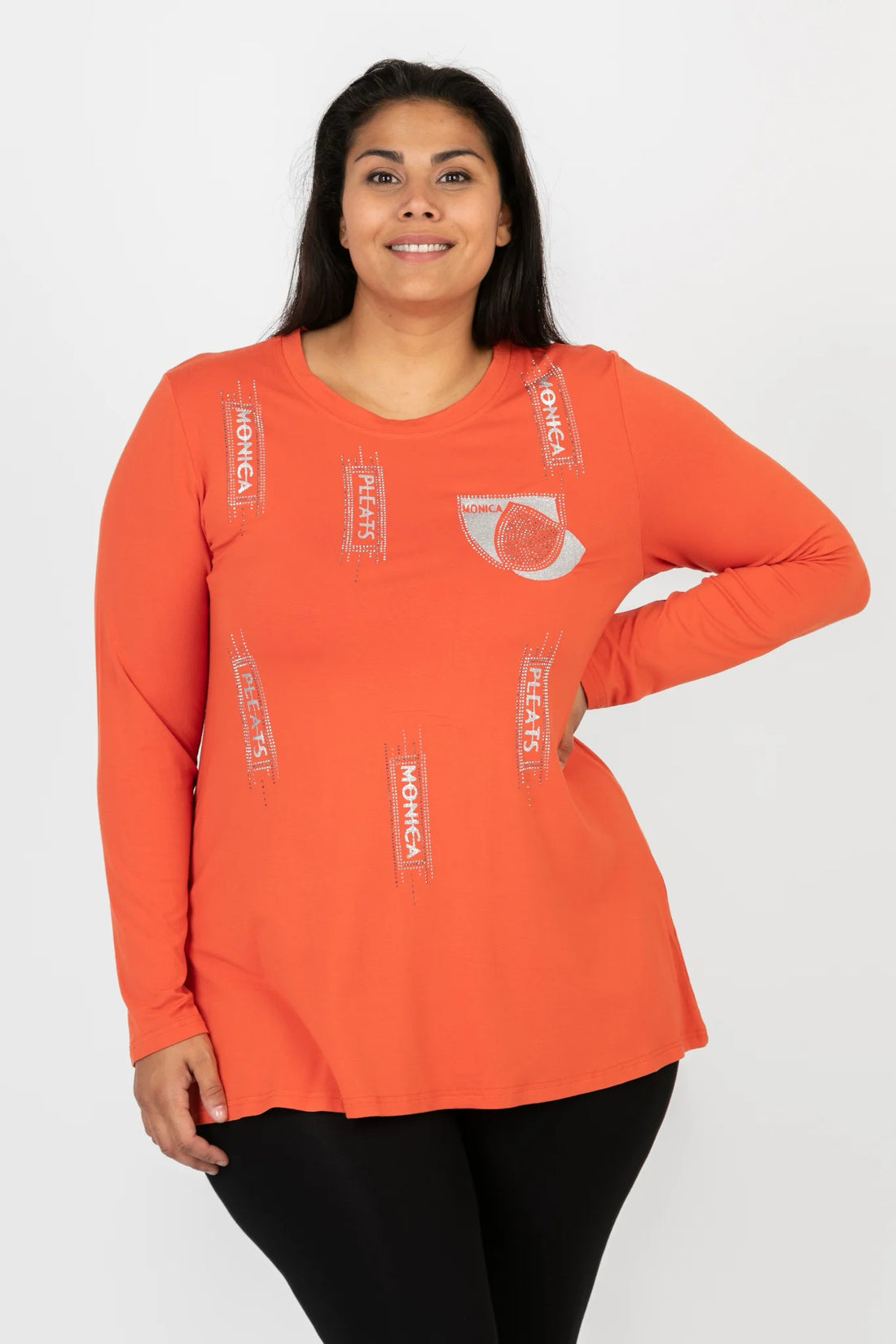  Shirt von Pomme Rouge aus Viskose in gerader Form, C6612, Orange-Silber, Schick, Modern