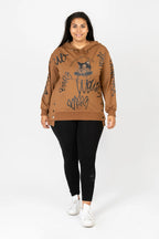  Pomme Rouge Hoody in gerader Form, aus Viskose, C6618, Cognac-Schwarz, Schick, Modern