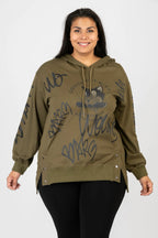  Pomme Rouge Hoody in gerader Form, aus Viskose, C6618, Olive-Schwarz, Schick, Modern