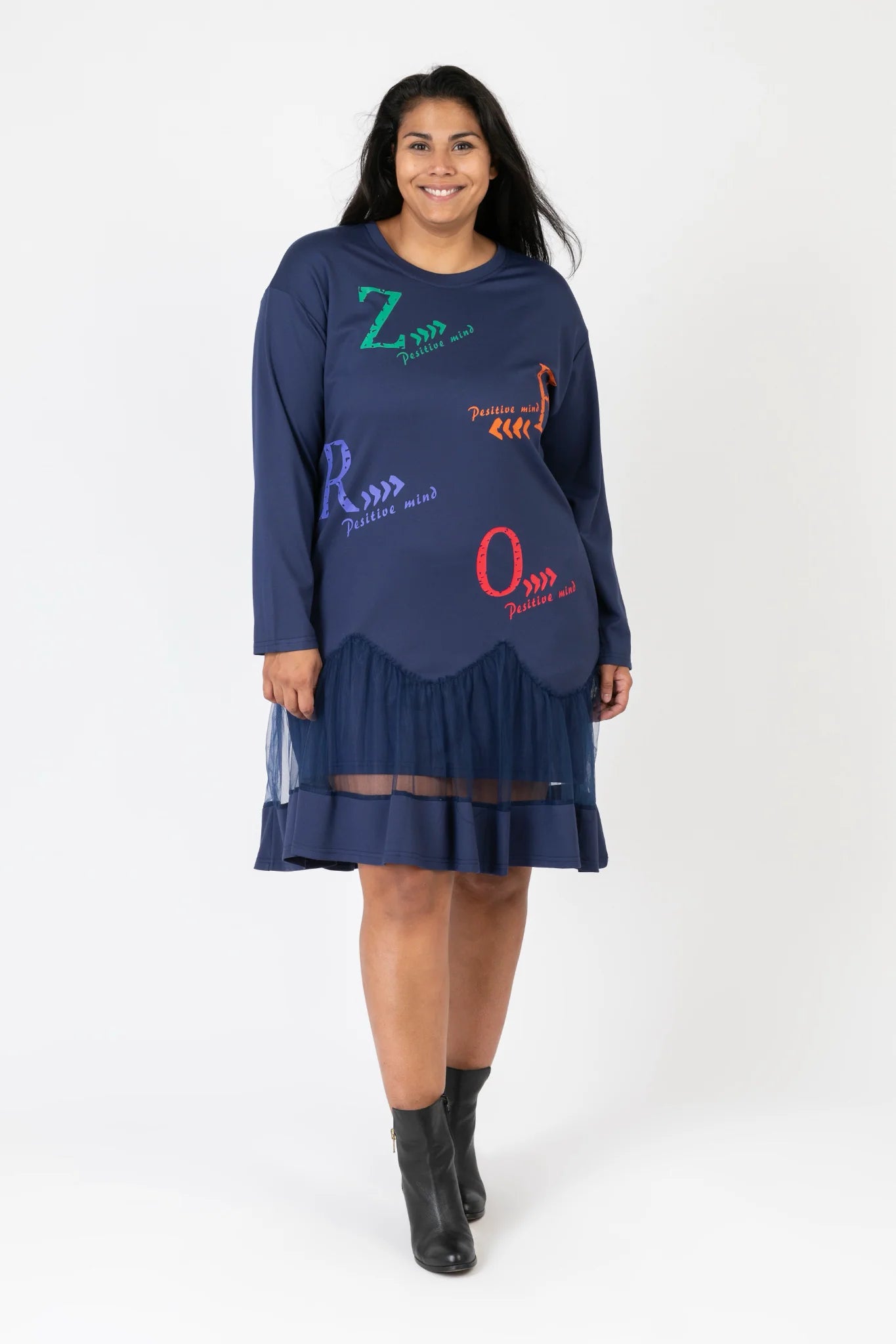  Pomme Rouge Kleid in gerader Form, aus Viskose, C6630, Blau-Multi, Muster, Schick, Modern