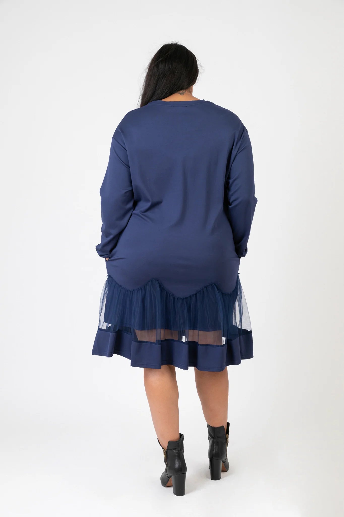  Pomme Rouge Kleid in gerader Form, aus Viskose, C6630, Blau-Multi, Muster, Schick, Modern