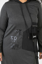  Pomme Rouge Kleid in gerader Form, aus Viskose, C6635, Grau-Schwarz, Muster, Schick