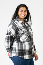  Pomme Rouge Jacke in gerundeter Form, aus Polyester, C6650, Schwarz-Weiß-Grau, Kariert
