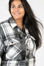  Pomme Rouge Jacke in gerundeter Form, aus Polyester, C6650, Schwarz-Weiß-Grau, Kariert