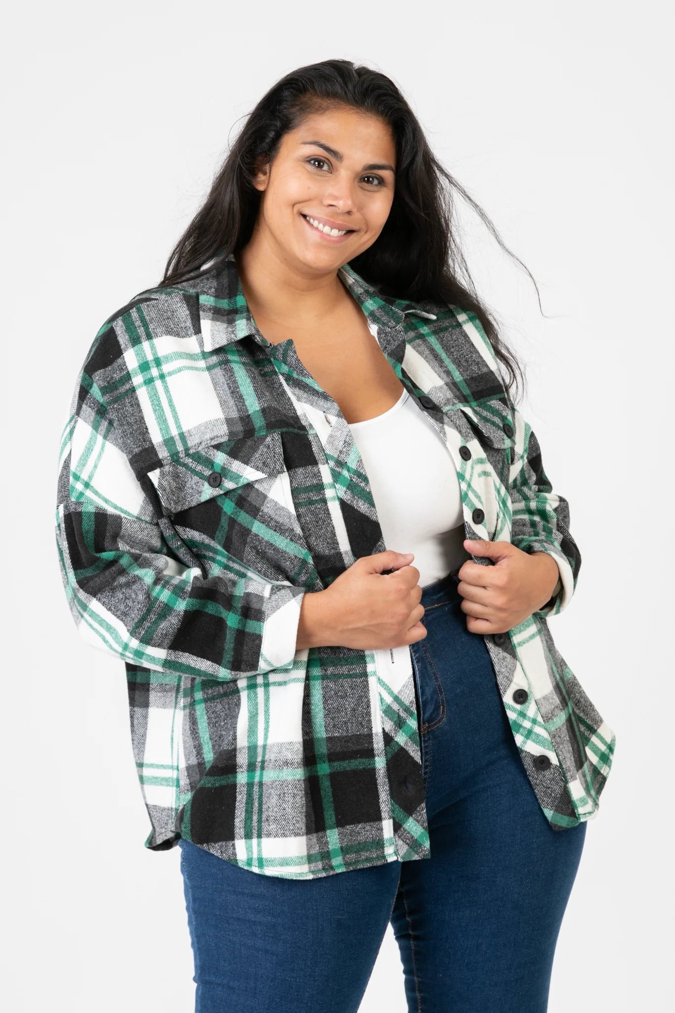  Kuschelige oversized Jacke im Karomuster aus hochwertigem Polyester-Fleece für jeden Tag