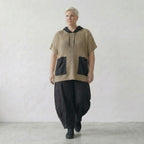 Stilvolles Oversize Shirt aus luftiger Baumwolle in ausgefallenem Lagenlook mit Kapuze, Sand/Schwarz