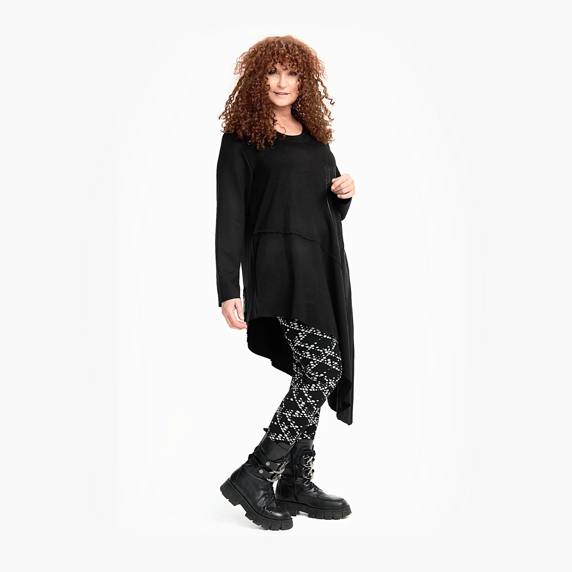  Asymmetrische Tunika mit Schlitz und Print in lässigem Design für den perfekten Lagenlook