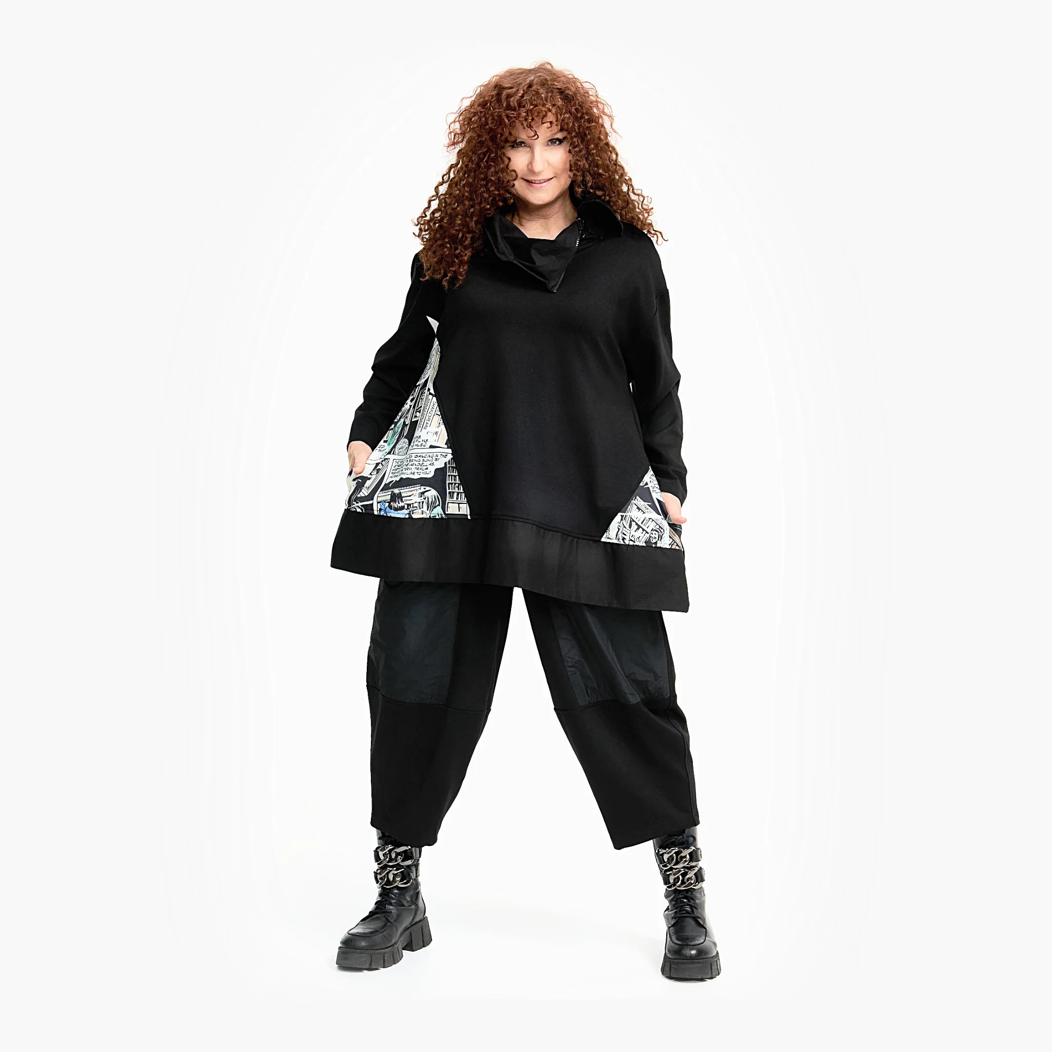  A-Form Shirt von Do Your Best aus Viskose, D716, Schwarz/Weiß, Schick, Modern, Bequem