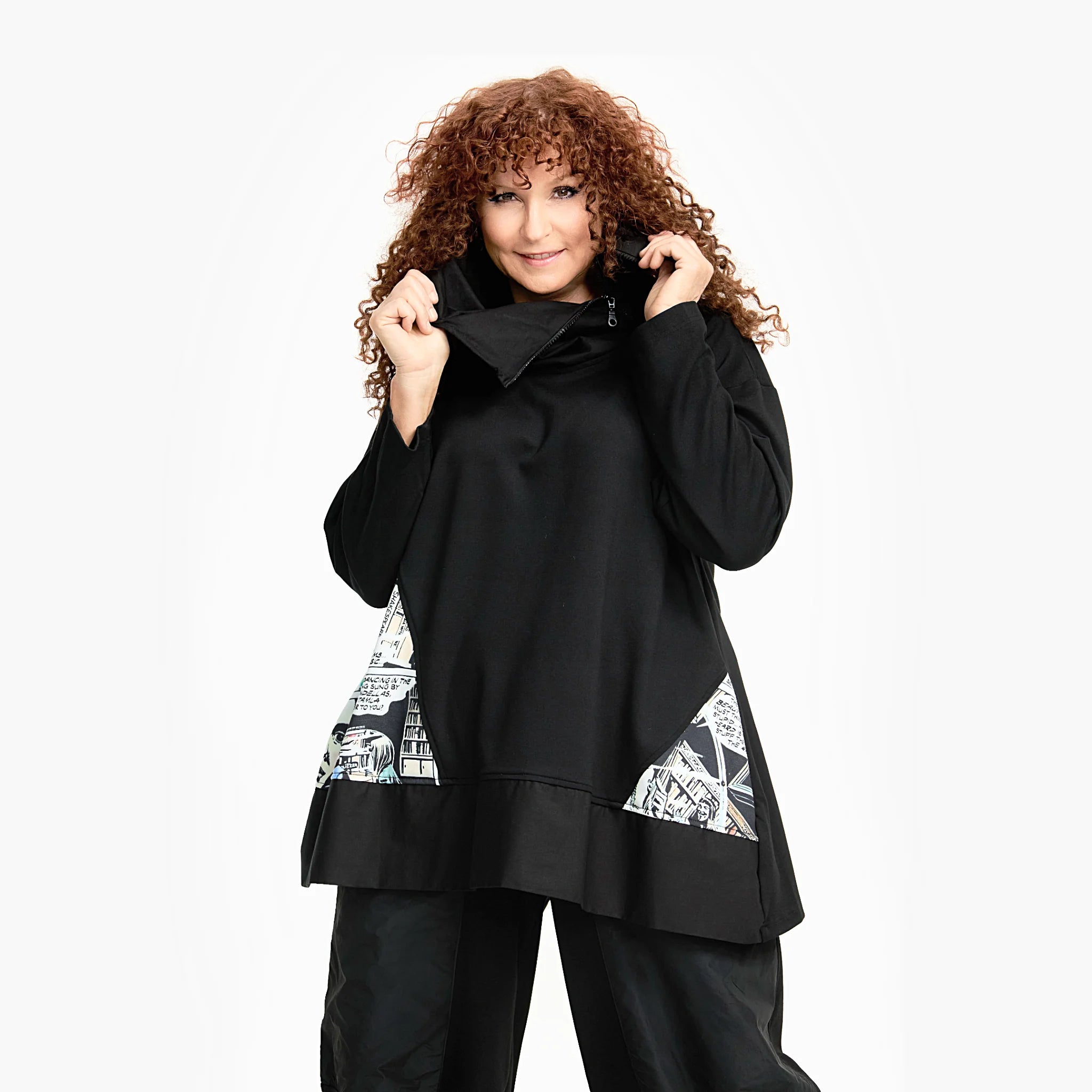  A-Form Shirt von Do Your Best aus Viskose, D716, Schwarz/Weiß, Schick, Modern, Bequem