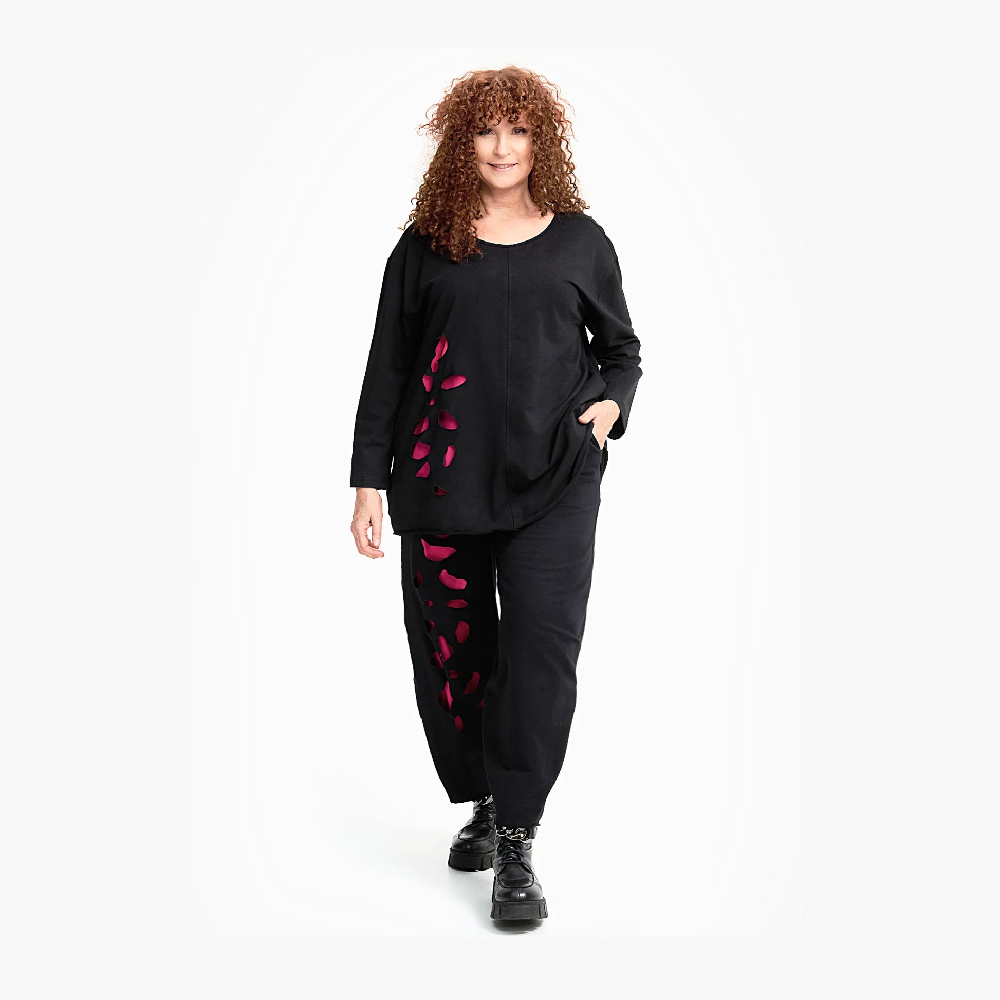  Legere Ballonhose mit Gummibund, praktischen Taschen und einzigartigen Laser-Cuts für Plus Size