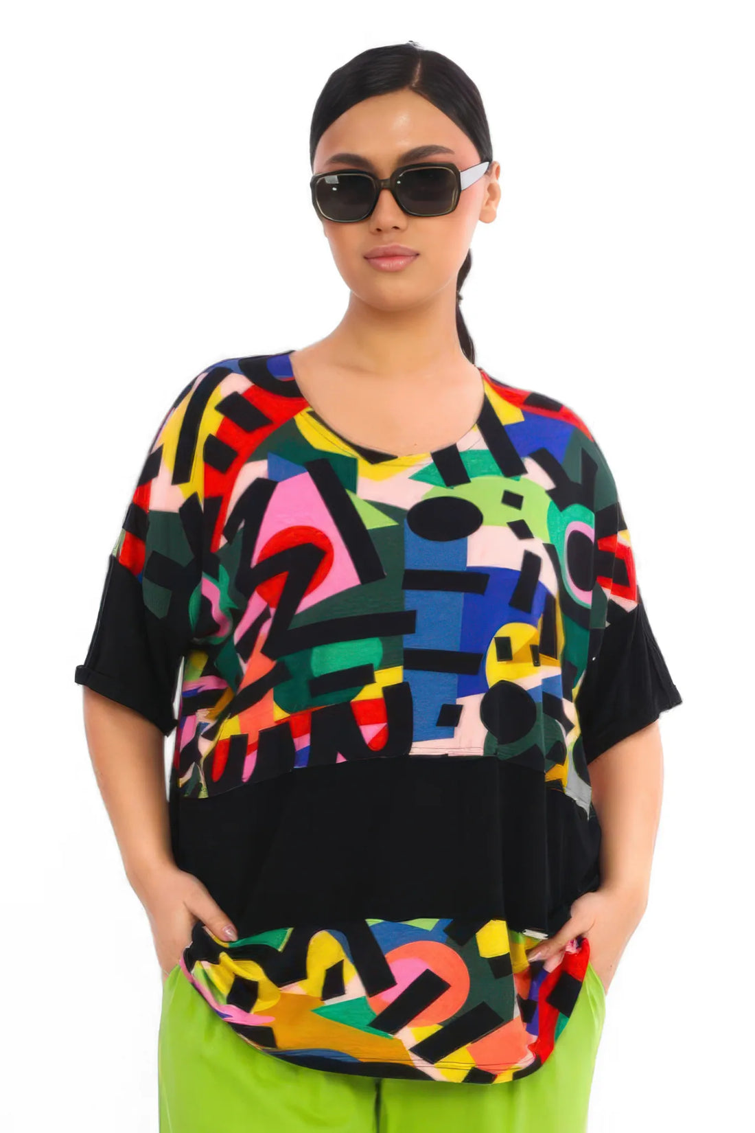  Divas Planet Shirt in gerader Form, aus Viskose, DP10107, Multicolor, Abstrakt, Schick