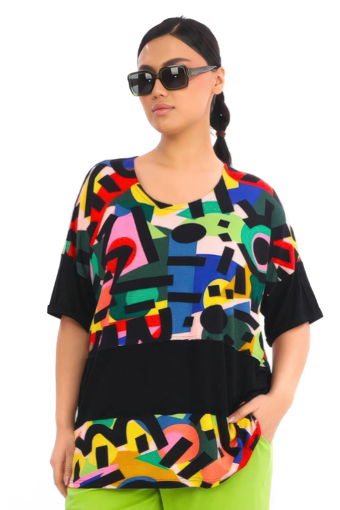  Divas Planet Shirt in gerader Form, aus Viskose, DP10107, Multicolor, Abstrakt, Schick