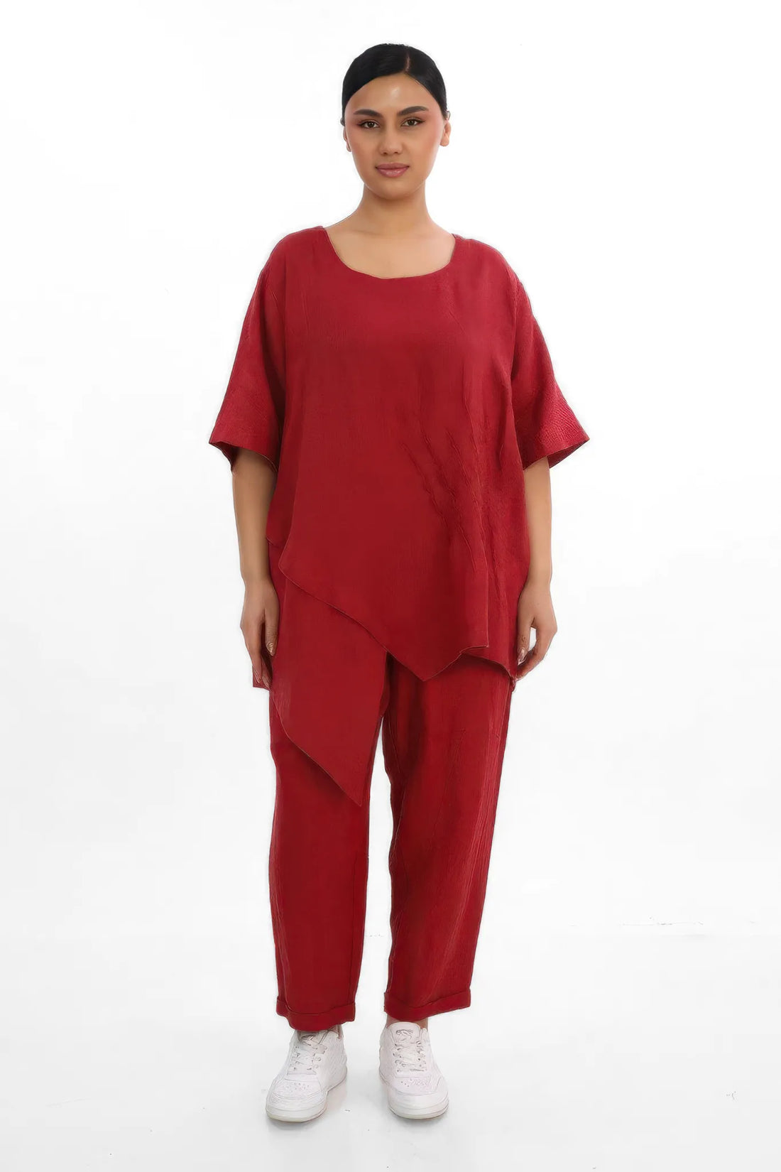  A-Form Shirt von Divas Planet aus Leinen, DP10184, Dunkelrot, Ausgefallen, Zeitlos, Schick