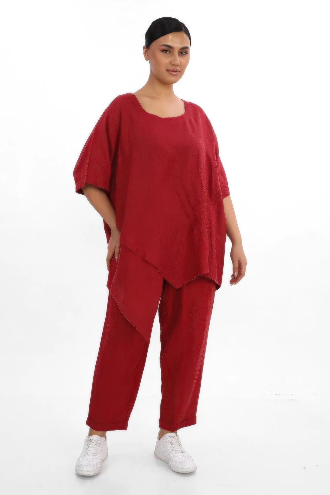  A-Form Shirt von Divas Planet aus Leinen, DP10184, Dunkelrot, Ausgefallen, Zeitlos, Schick