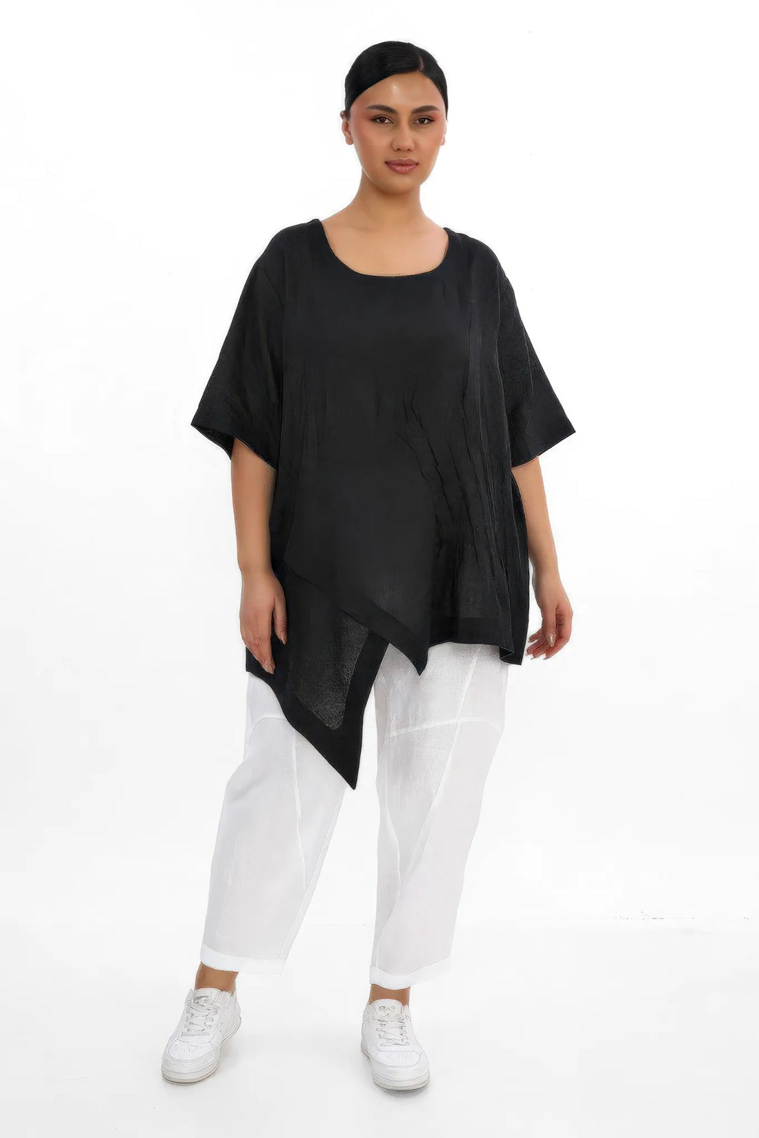  A-Form Shirt von Divas Planet aus Leinen, DP10184, Schwarz, Ausgefallen, Zeitlos, Schick
