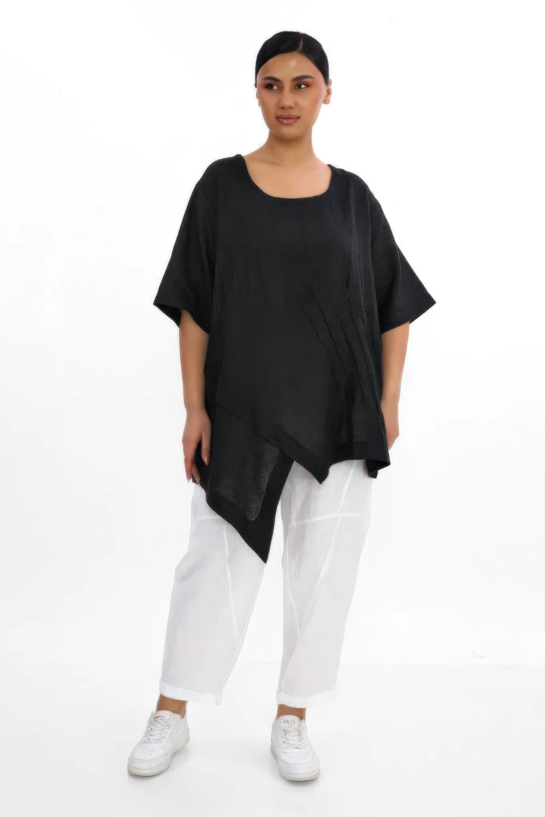  A-Form Shirt von Divas Planet aus Leinen, DP10184, Schwarz, Ausgefallen, Zeitlos, Schick