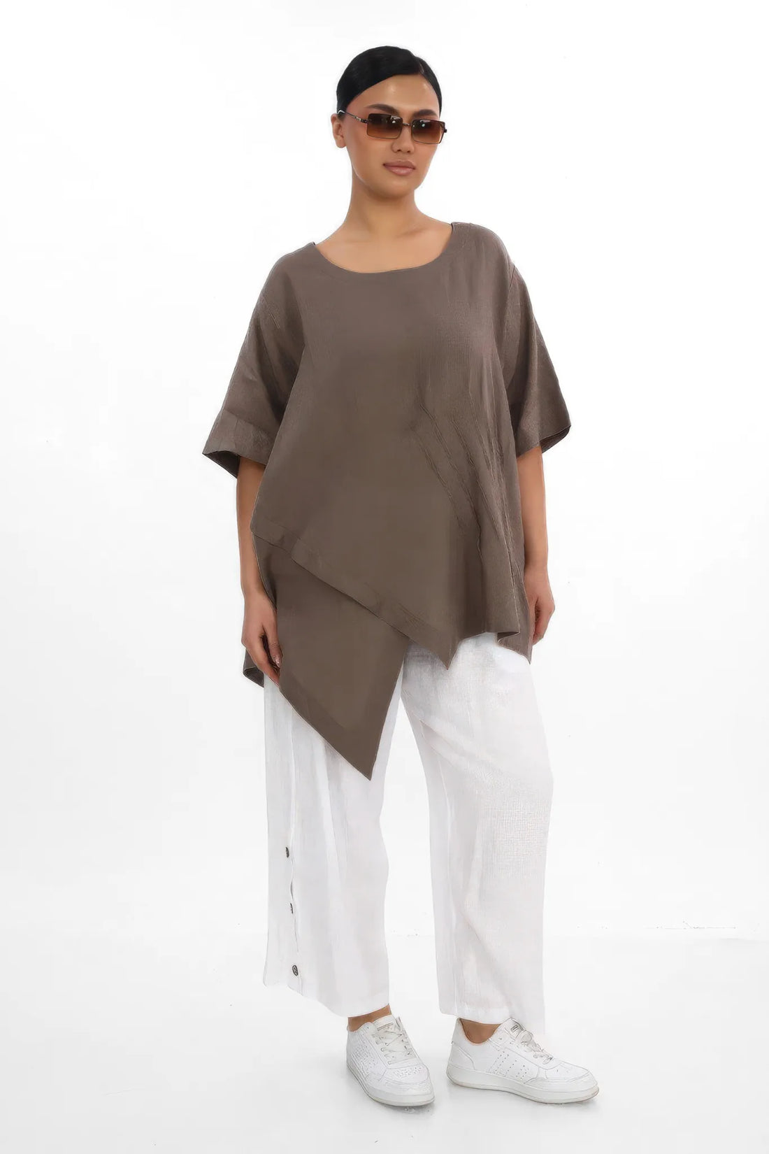  A-Form Shirt von Divas Planet aus Leinen, DP10184, Taupe, Ausgefallen, Zeitlos, Schick