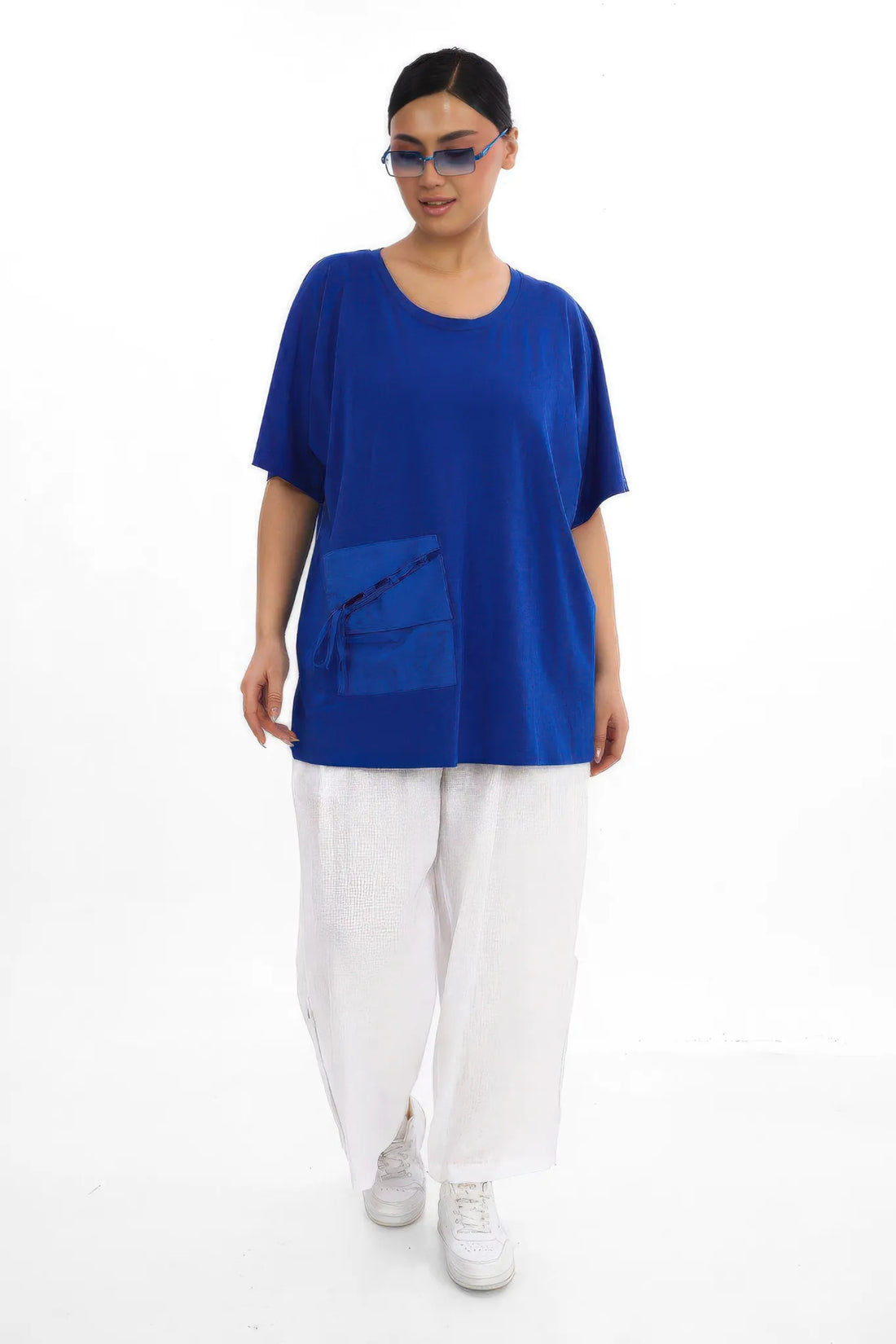  Divas Planet Shirt in gerader Form, aus Baumwolle, DP10186, Kobaltblau, Ausgefallen