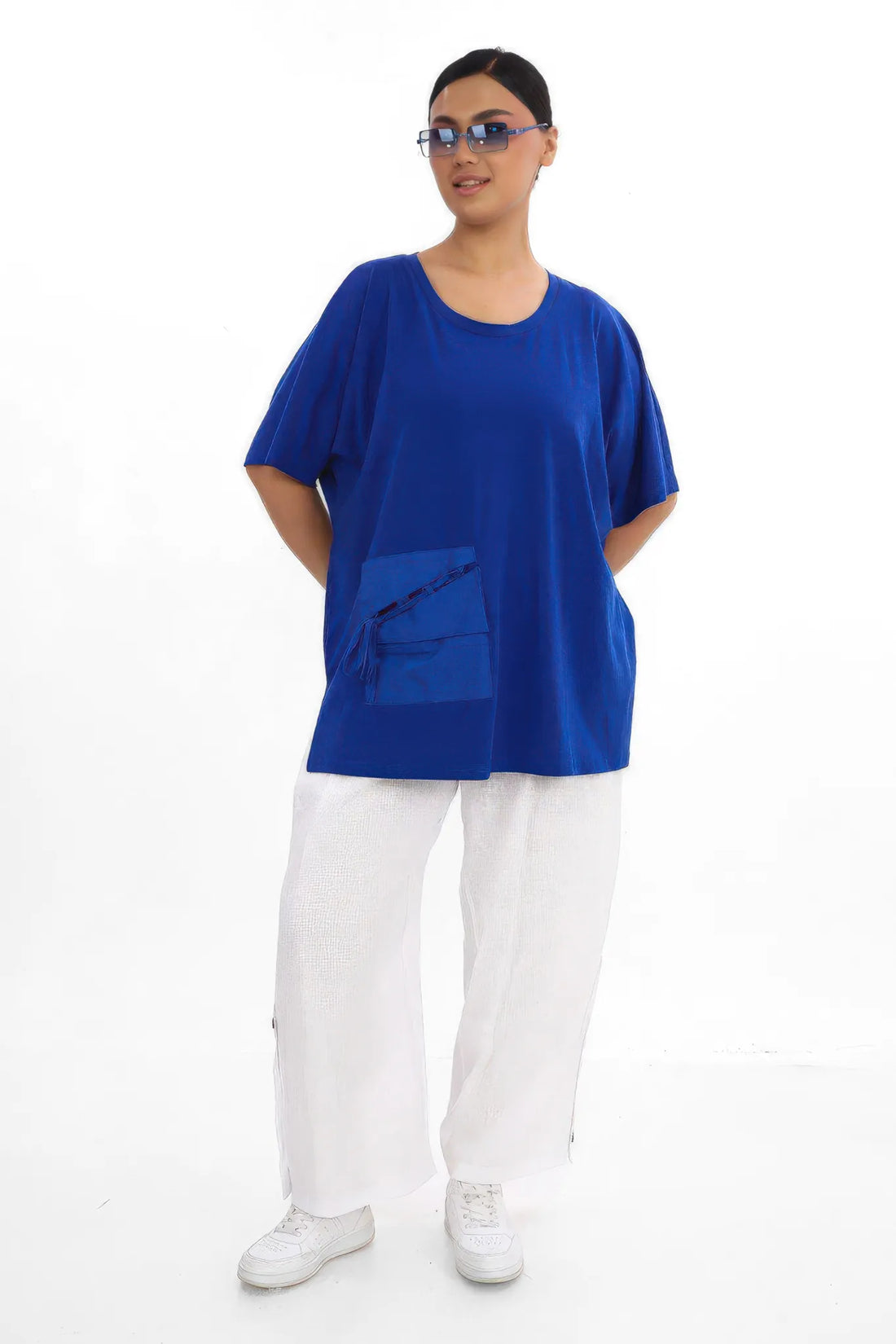  Divas Planet Shirt in gerader Form, aus Baumwolle, DP10186, Kobaltblau, Ausgefallen