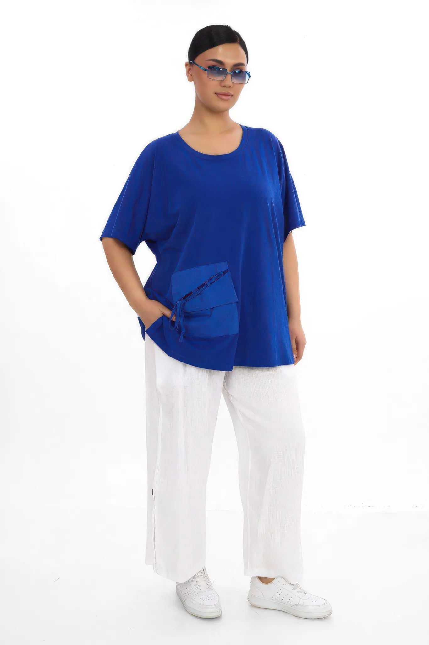  Divas Planet Shirt in gerader Form, aus Baumwolle, DP10186, Kobaltblau, Ausgefallen